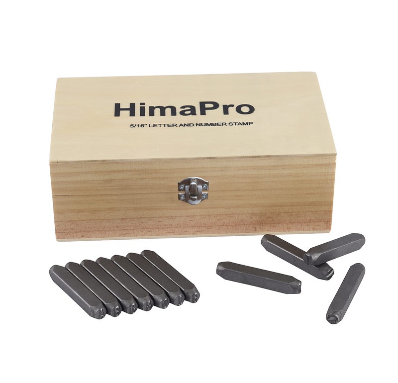 HimaPro Letter and Number Stamp Set 36pcs 40Cr Alloy Steel Metal Stamp Number & Letter Punch Set in a Wooden case (8mm 5/16 Inch) - Image 1
